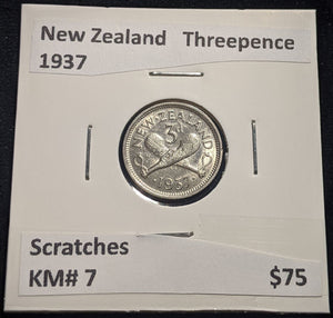 New Zealand 1937 Threepence 3d KM# 7 Scratches #088 #19B