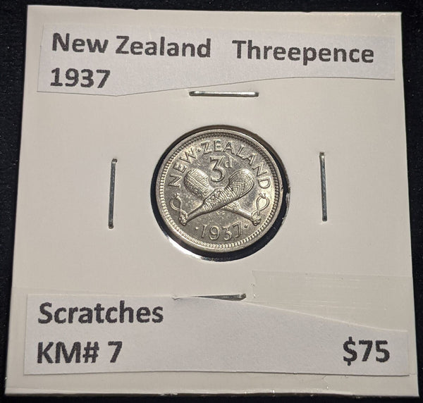 New Zealand 1937 Threepence 3d KM# 7 Scratches #088 #19B