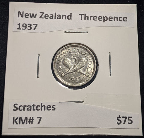 New Zealand 1937 Threepence 3d KM# 7 Scratches #088 #19B