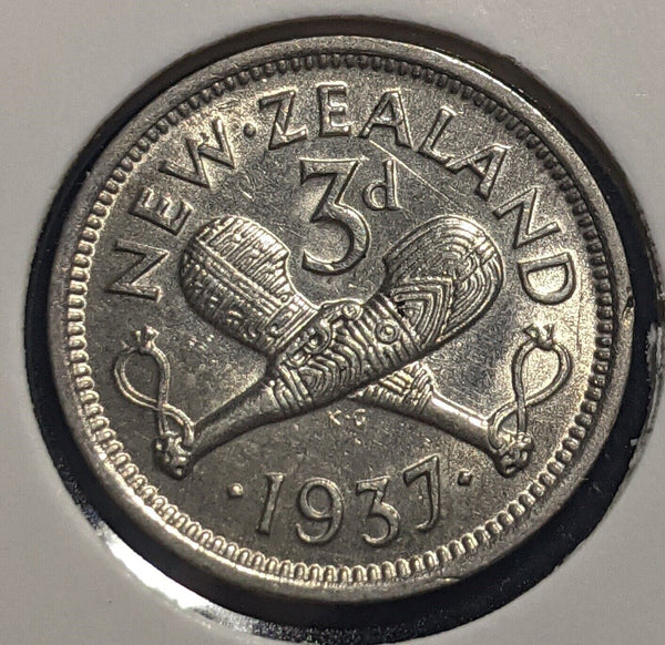 New Zealand 1937 Threepence 3d KM# 7 Scratches #088 #19B