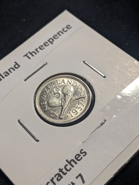 New Zealand 1937 Threepence 3d KM# 7 Scratches #088 #19B