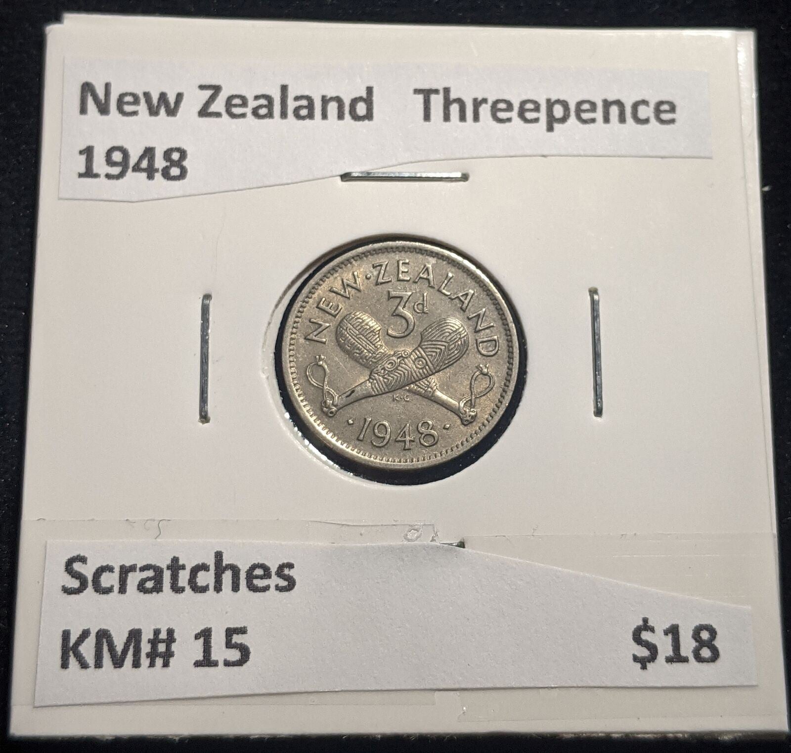 New Zealand 1948 Threepence 3d KM# 15 Scratches #068 #19B