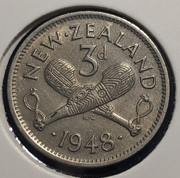 New Zealand 1948 Threepence 3d KM# 15 Scratches #068 #19B