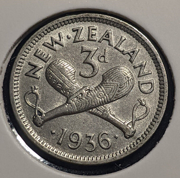New Zealand 1936 Threepence 3d KM# 1 Scratches #007 #19B