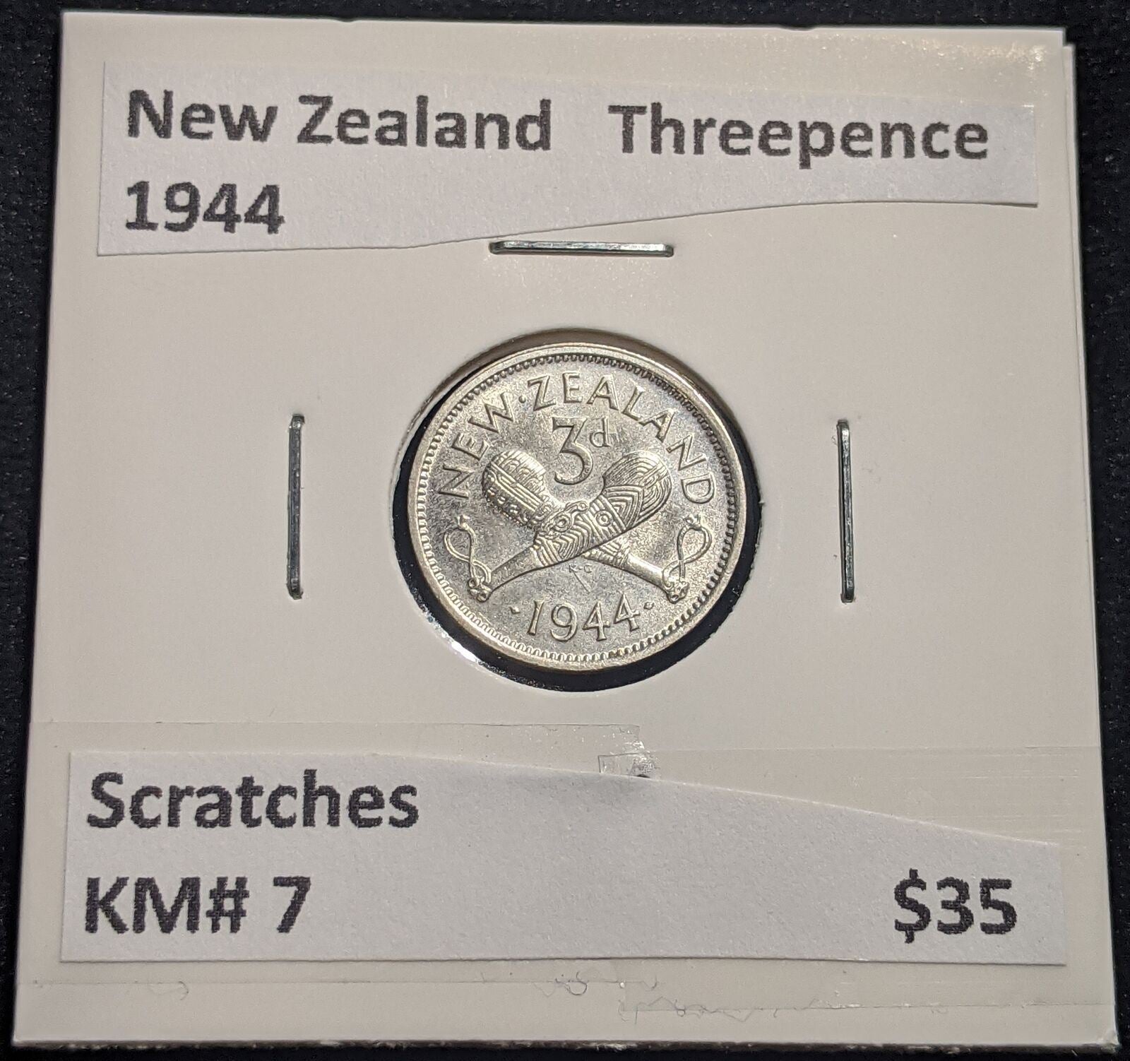 New Zealand 1944 Threepence 3d KM# 7 Scratches #043 #19B