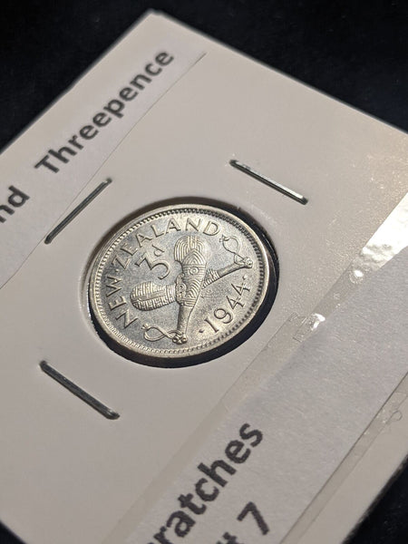 New Zealand 1944 Threepence 3d KM# 7 Scratches #043 #19B