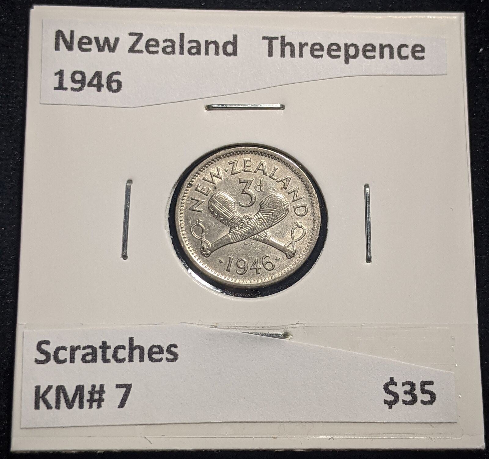 New Zealand 1946 Threepence 3d KM# 7 Scratches #084 #19B