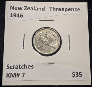 New Zealand 1946 Threepence 3d KM# 7 Scratches #084 #19B