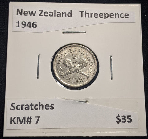 New Zealand 1946 Threepence 3d KM# 7 Scratches #084 #19B
