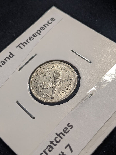 New Zealand 1946 Threepence 3d KM# 7 Scratches #084 #19B