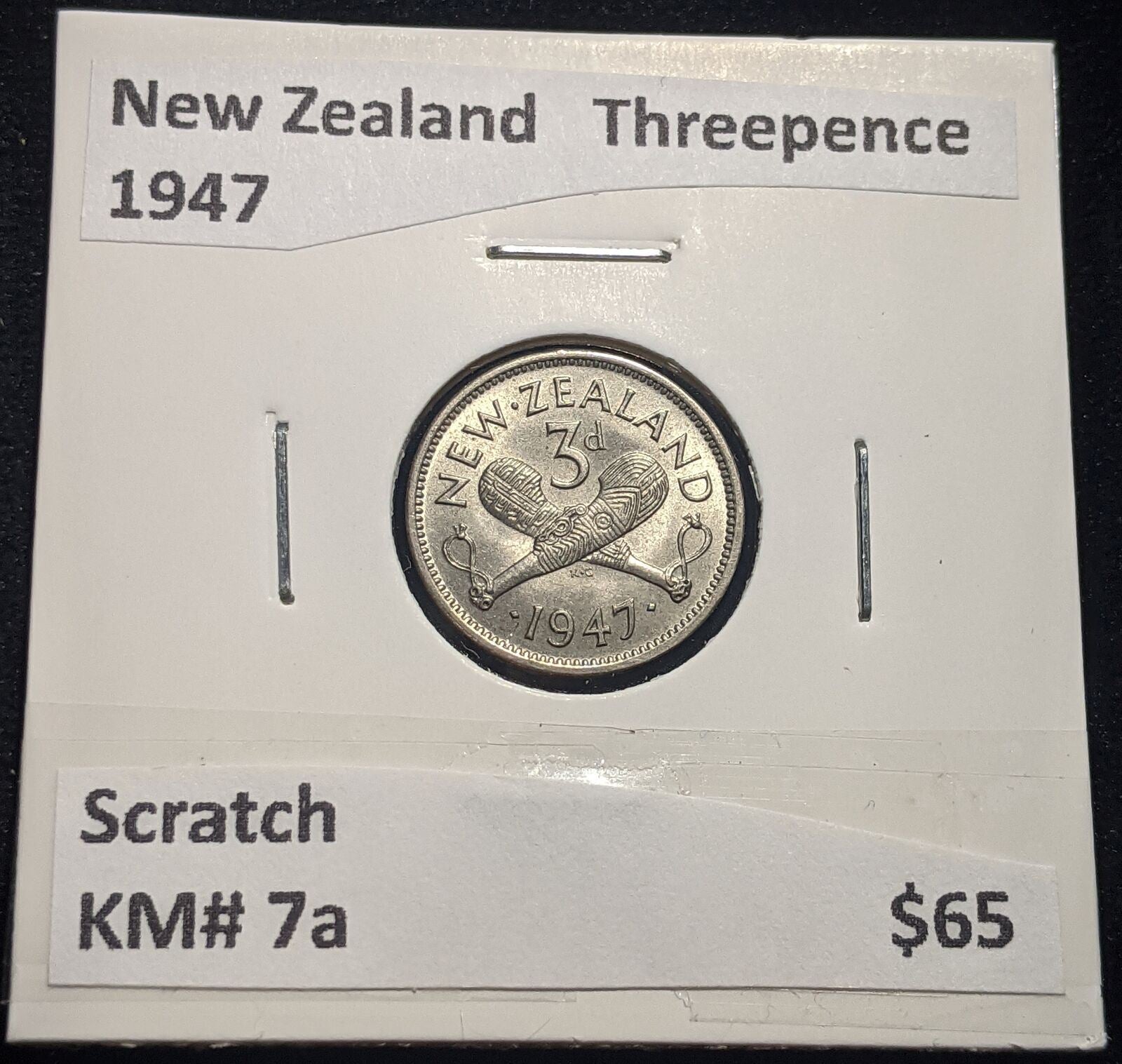 New Zealand 1947 Threepence 3d KM# 7a Scratch #077 #19B