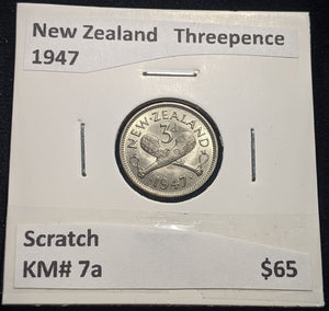 New Zealand 1947 Threepence 3d KM# 7a Scratch #077 #19B