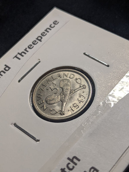 New Zealand 1947 Threepence 3d KM# 7a Scratch #077 #19B
