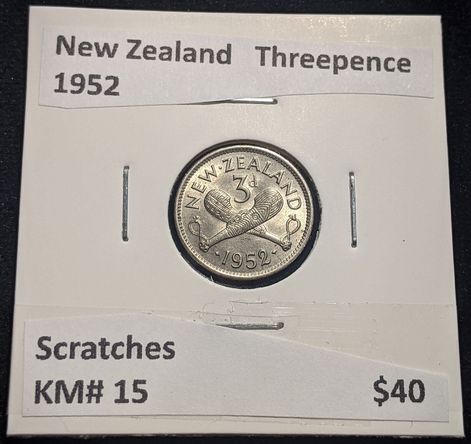 New Zealand 1952 Threepence 3d KM# 15 Scratches #078 #19B