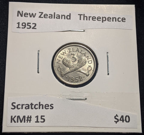 New Zealand 1952 Threepence 3d KM# 15 Scratches #078 #19B