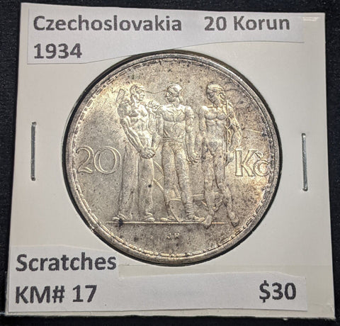 Czechoslovakia 1934 20 Korun KM# 17 Scratches #002 #19B