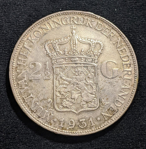Netherlands 1931 2-1/2 Gulden KM# 165 Cleaned #032 #19A