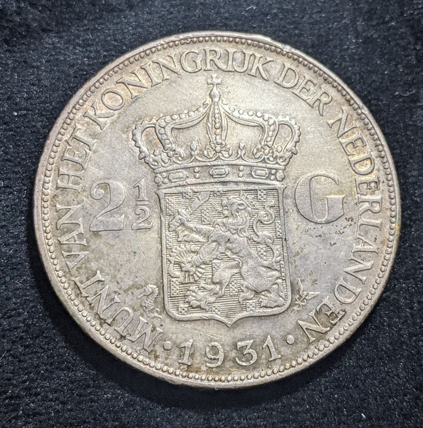 Netherlands 1931 2-1/2 Gulden KM# 165 Cleaned #032 #19A