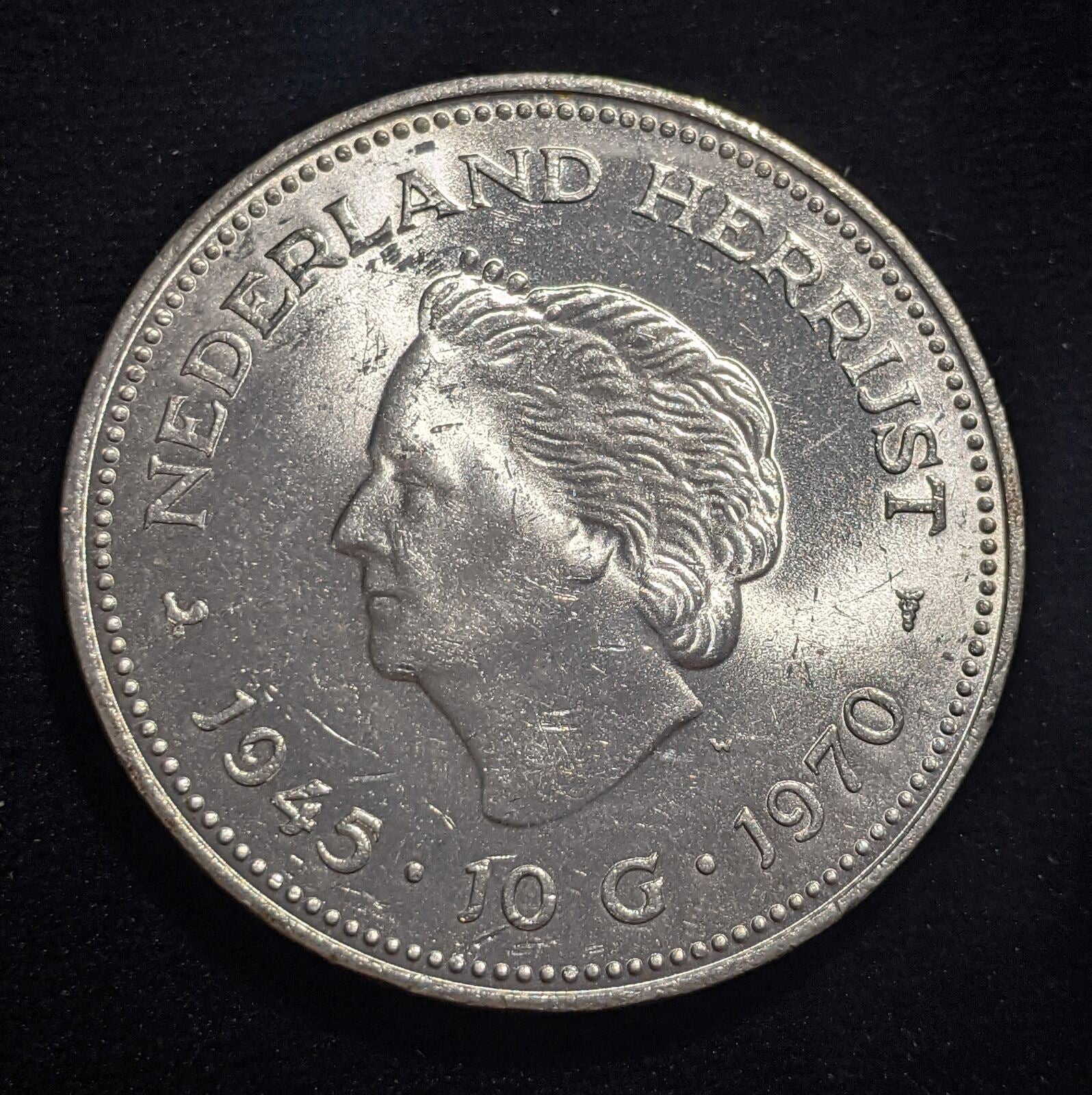 Netherlands 1970 10 Gulden KM# 195 Scratches #037 #19A