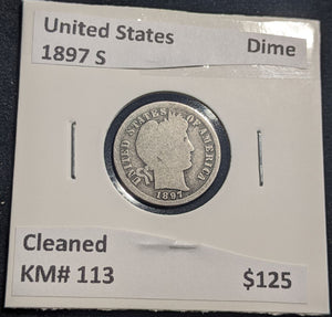 United States 1897 S Dime KM# 113 Cleaned #176 #19A