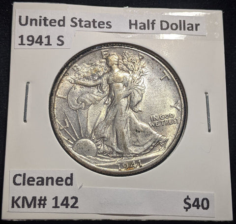United States 1941 S Half Dollar KM# 142 Cleaned #167 #17C