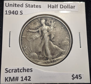 United States 1940 S Half Dollar KM# 142 Scratches #165 #17C