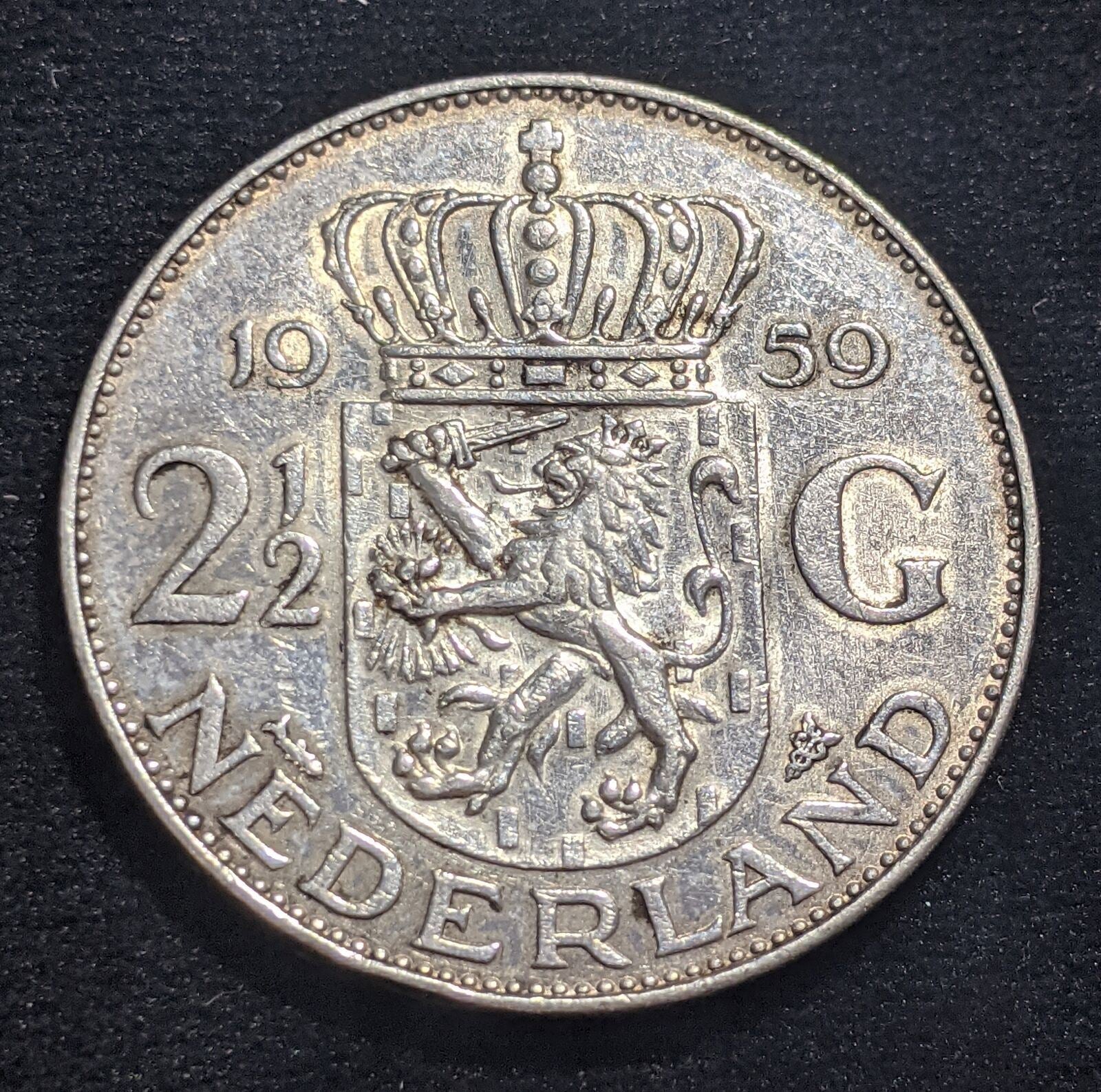 Netherlands 1959 2-1/2 Gulden KM# 185 Cleaned #304 #17C