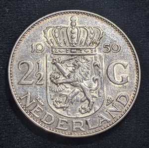 Netherlands 1959 2-1/2 Gulden KM# 185 Cleaned #304 #17C