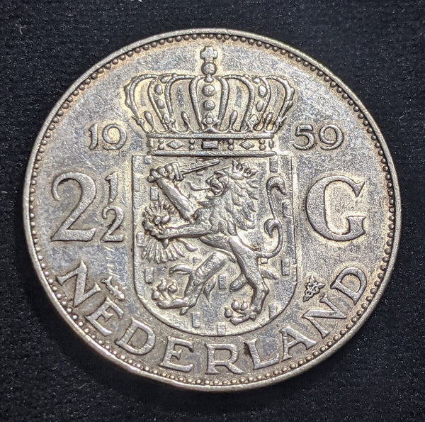 Netherlands 1959 2-1/2 Gulden KM# 185 Cleaned #304 #17C