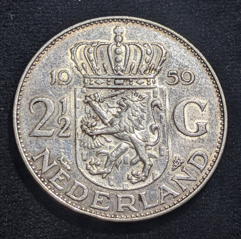 Netherlands 1959 2-1/2 Gulden KM# 185 Cleaned #304 #17C