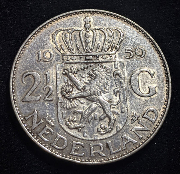 Netherlands 1959 2-1/2 Gulden KM# 185 Cleaned #304 #17C