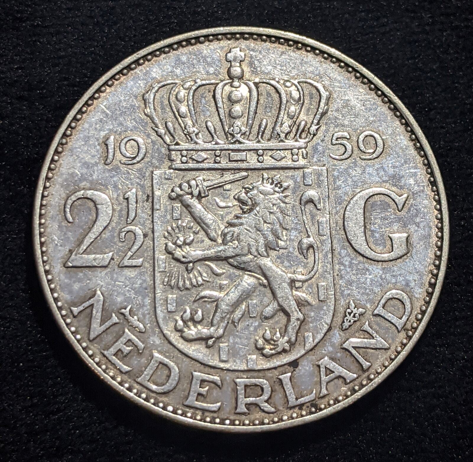 Netherlands 1959 2-1/2 Gulden KM# 185 Cleaned #307 #17C