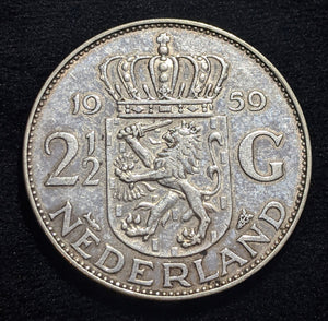 Netherlands 1959 2-1/2 Gulden KM# 185 Cleaned #307 #17C