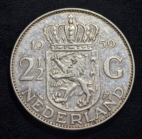 Netherlands 1959 2-1/2 Gulden KM# 185 Cleaned #307 #17C