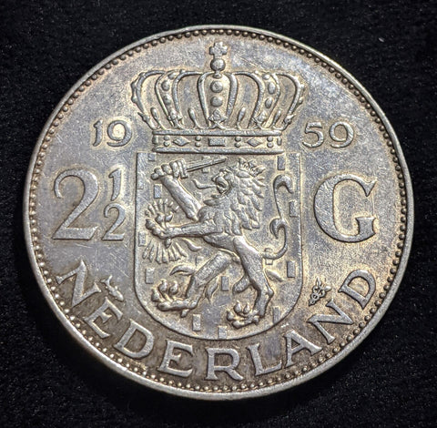 Netherlands 1959 2-1/2 Gulden KM# 185 Cleaned #399 #17C
