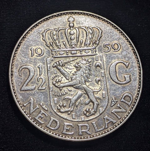 Netherlands 1959 2-1/2 Gulden KM# 185 Cleaned Rim Damage #398 #17C