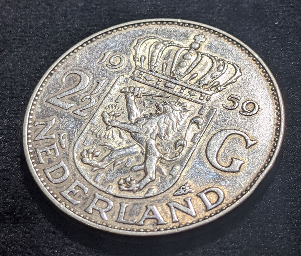 Netherlands 1959 2-1/2 Gulden KM# 185 Cleaned Rim Damage #398 #17C