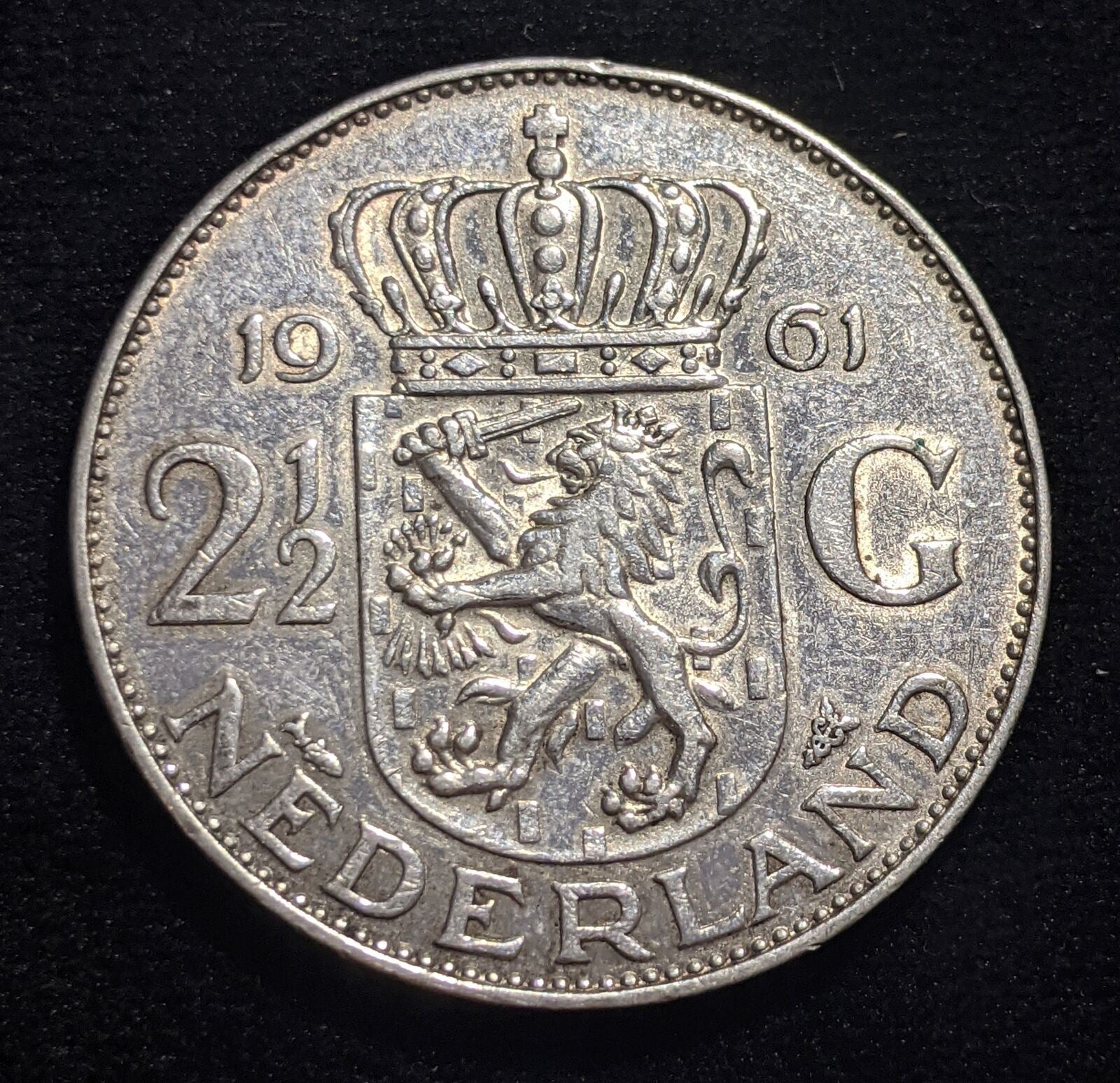 Netherlands 1961 2-1/2 Gulden KM# 185 Cleaned #397 #17C