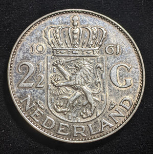 Netherlands 1961 2-1/2 Gulden KM# 185 Cleaned #396 #17B