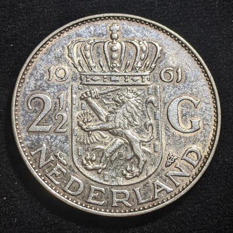 Netherlands 1961 2-1/2 Gulden KM# 185 Cleaned #396 #17B