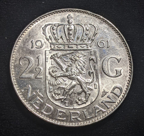 Netherlands 1961 2-1/2 Gulden KM# 185 Cleaned #340 #17B