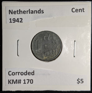 Netherlands 1942 Cent KM# 170 Corroded #169 #17B