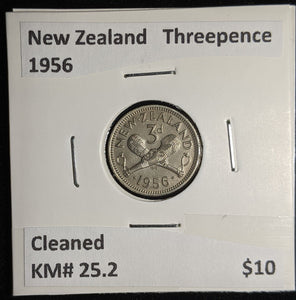 New Zealand 1956 Threepence 3d KM# 25.2 Cleaned #072 #17B