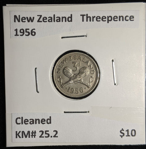 New Zealand 1956 Threepence 3d KM# 25.2 Cleaned #072 #17B