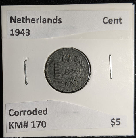 Netherlands 1943 Cent KM# 170 Corroded #123 #17B