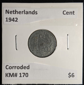 Netherlands 1942 Cent KM# 170 Corroded #122 #17B