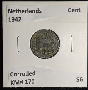 Netherlands 1942 Cent KM# 170 Corroded #104 #17B