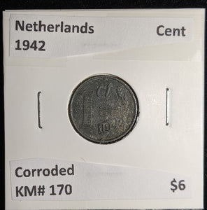 Netherlands 1942 Cent KM# 170 Corroded #107 #17B