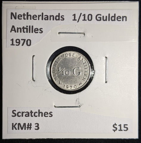 Netherlands Antilles 1970 1/10 Gulden KM# 3 Scratches #064 #17A