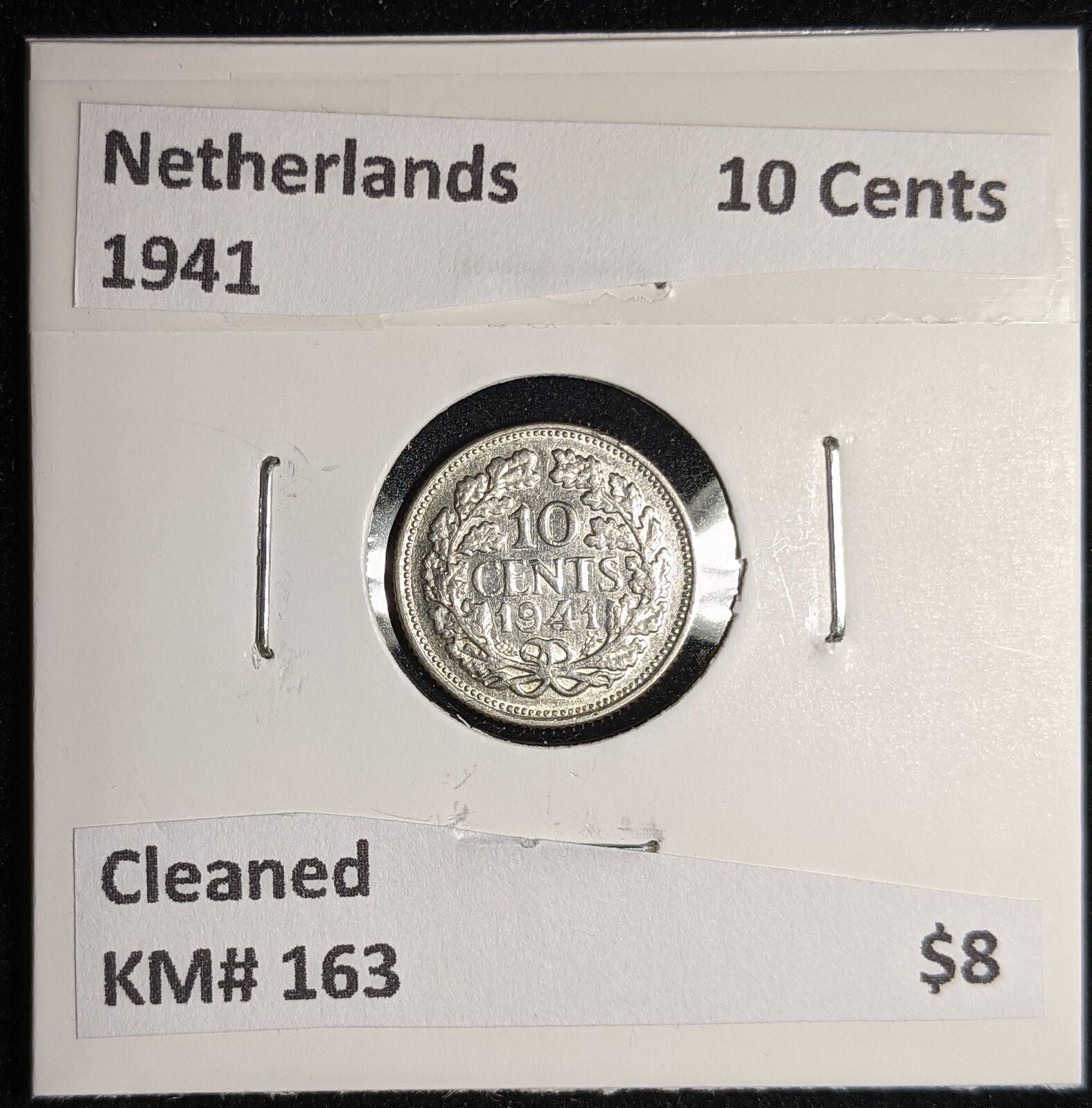 Netherlands 1941 10 cents KM# 163 Cleaned #048 #17A
